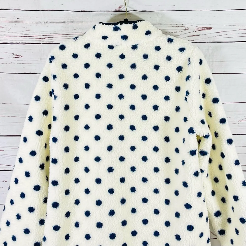 T By Talbots Fleece Jacket Womens Size L Plush Full Zip Sherpa Ivory Polka Dots - Picture 5 of 12